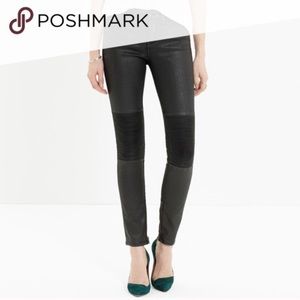 Madewell black coated moto skinny jeans